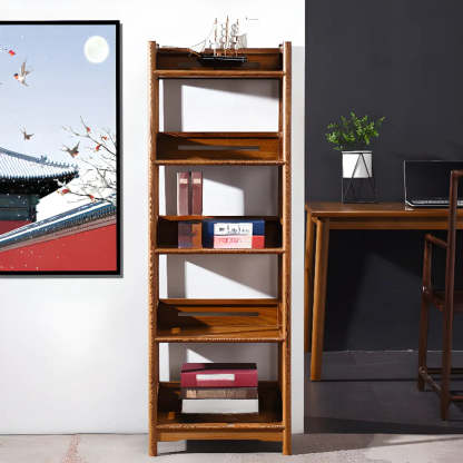 Rustic Wood Vertical 5-Shelf Open Bookshelf