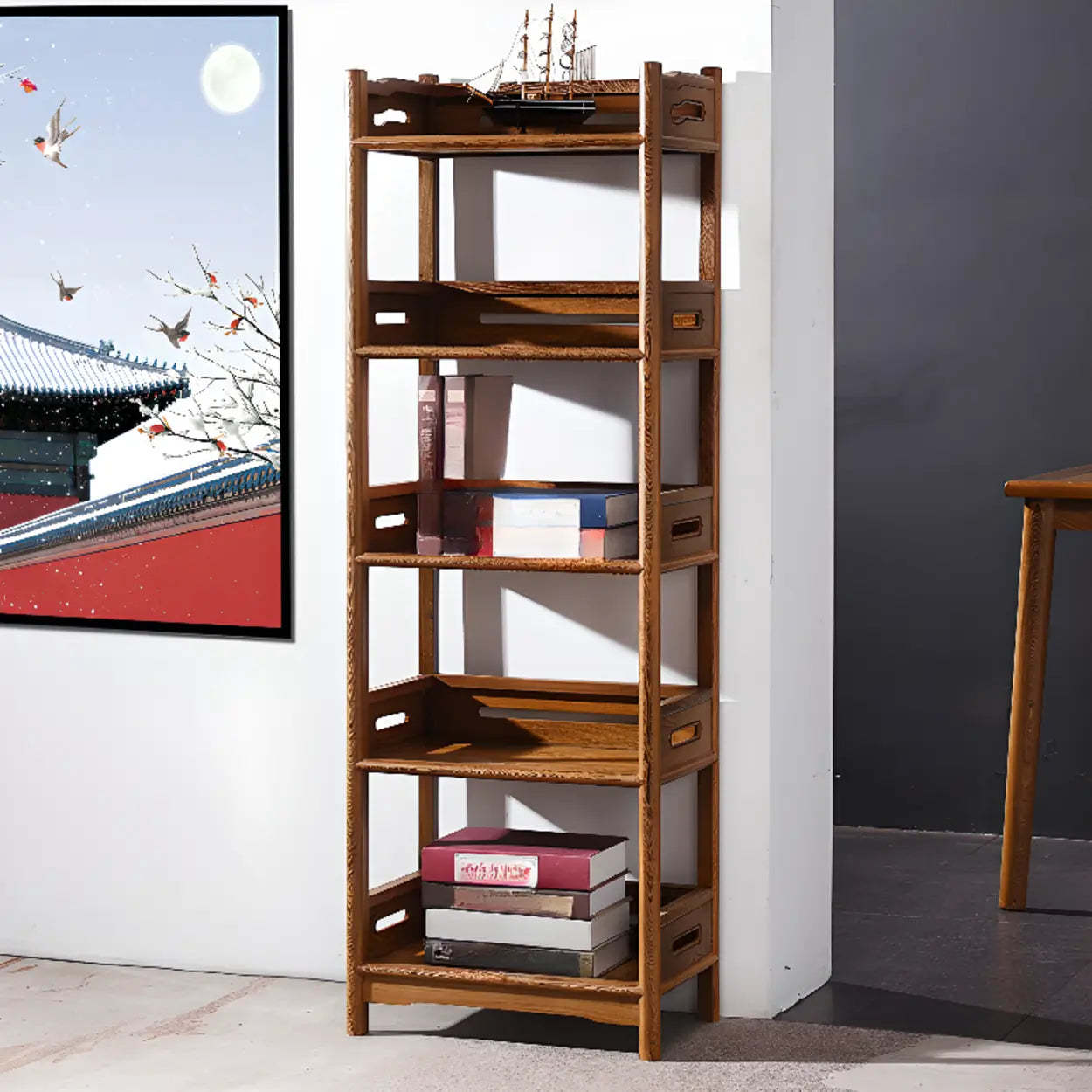 Rustic Wood Vertical 5-Shelf Open Bookshelf