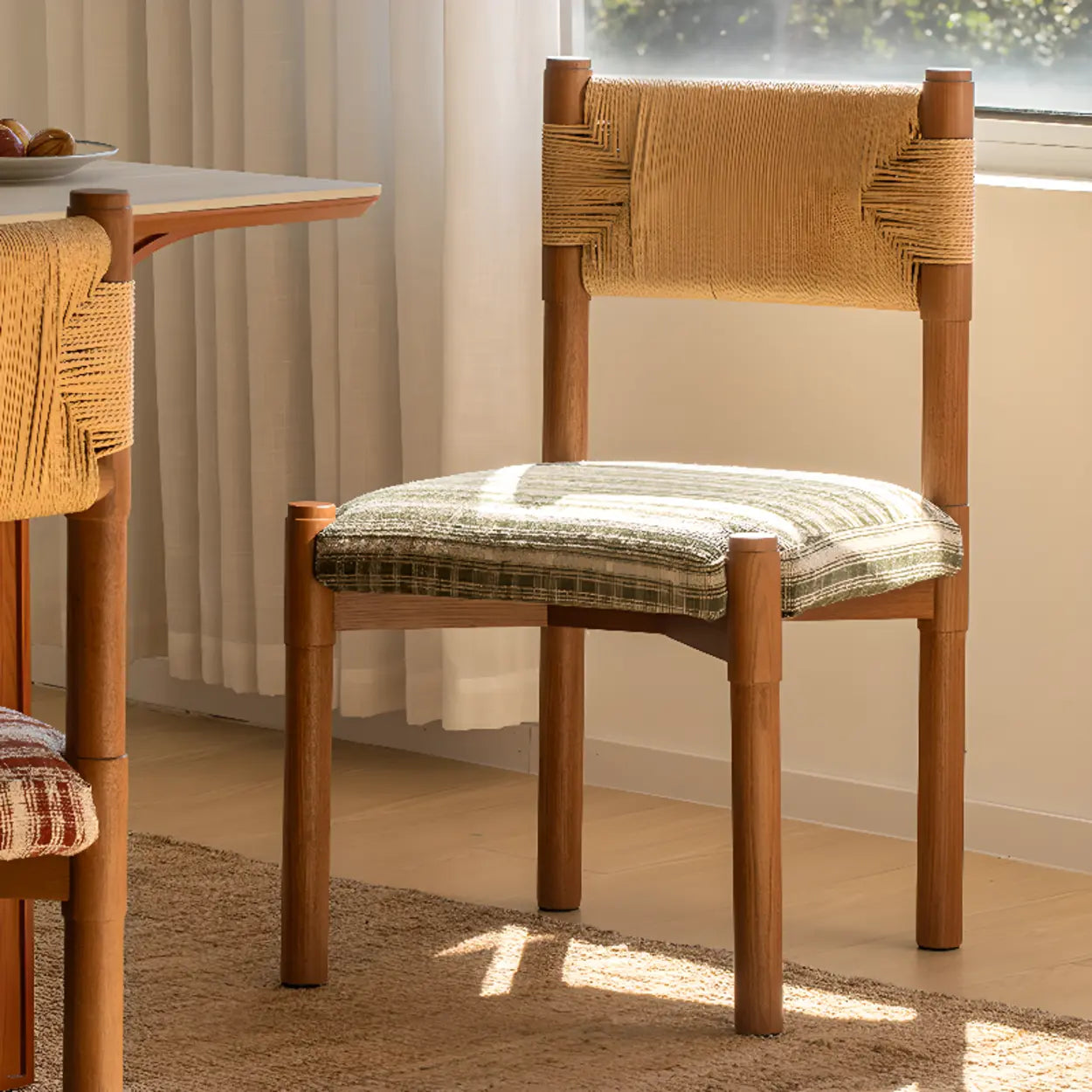 Rustic Woven Rope Wood Armless Dining Chair