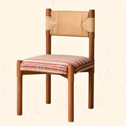 Rustic Woven Rope Wood Armless Dining Chair — Gray/Green