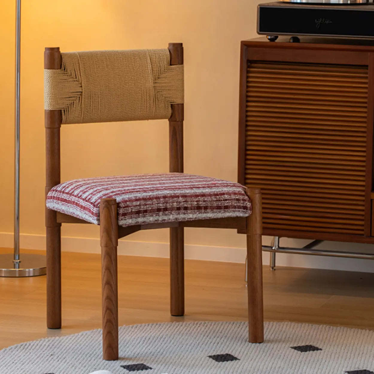Rustic Woven Rope Wood Armless Dining Chair