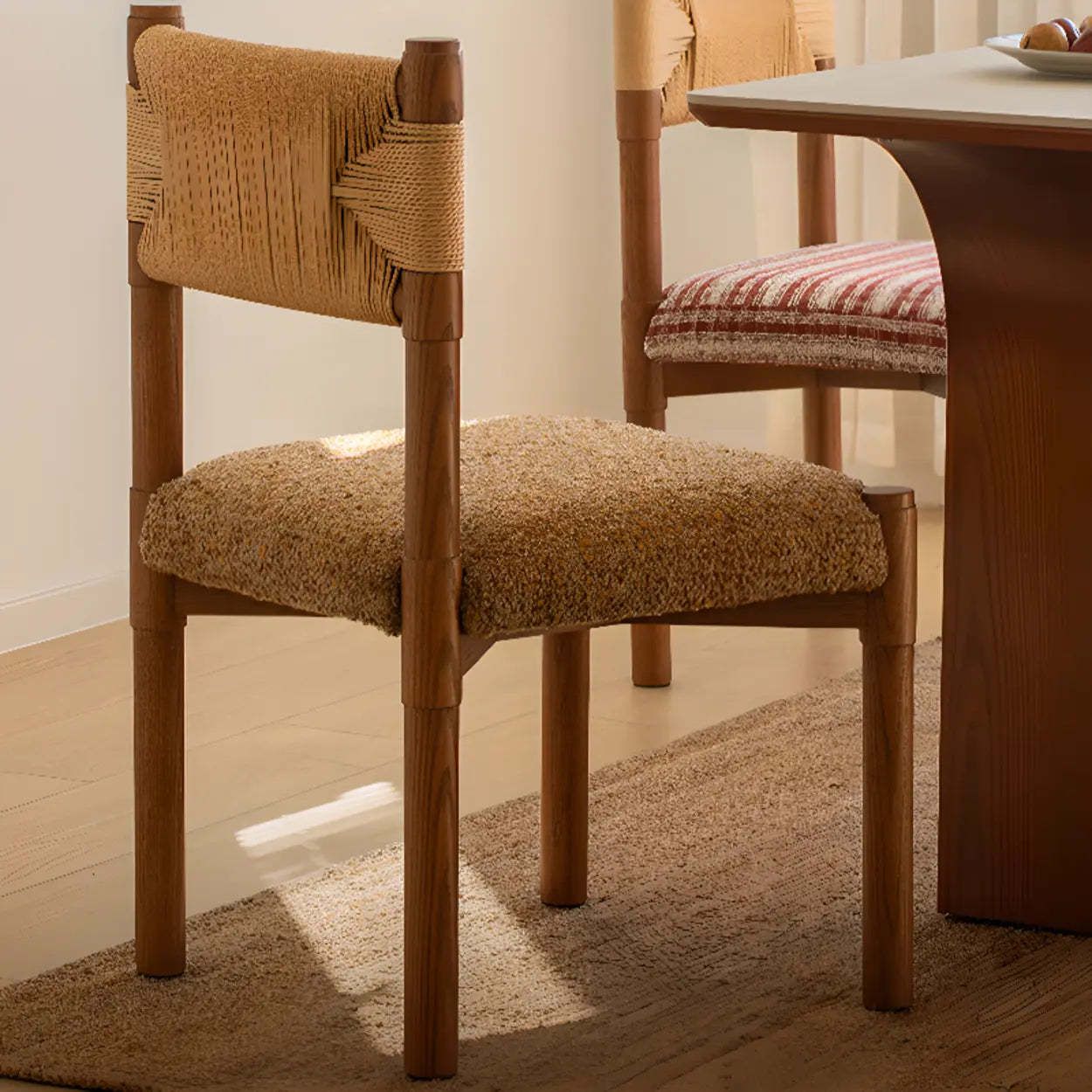 Rustic Woven Rope Wood Armless Dining Chair