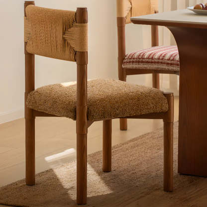 Rustic Woven Rope Wood Armless Dining Chair