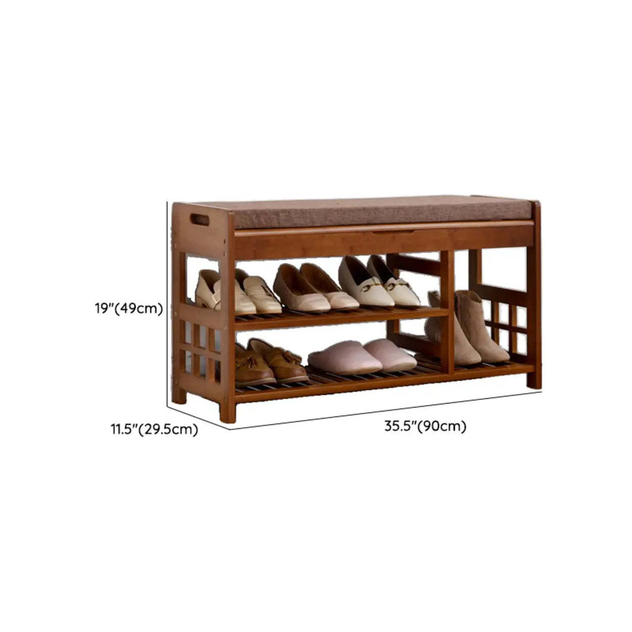 Rustic Brown Wood Entry Shoe Bench Cabinet