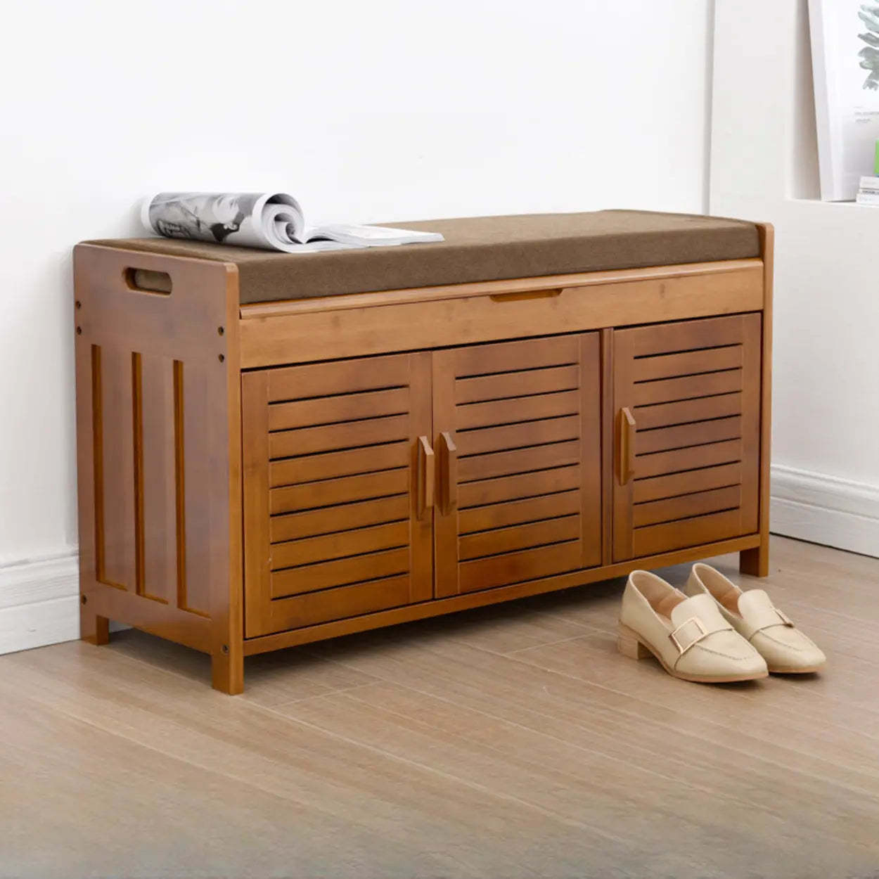 Nordic shoe entry shoe storage in wood — 28" L x 12" W x 19" H