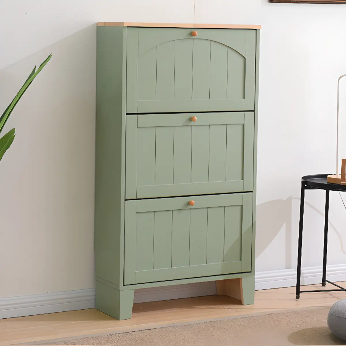 Rustic Cream Wood Entryway Shoe Cabinet