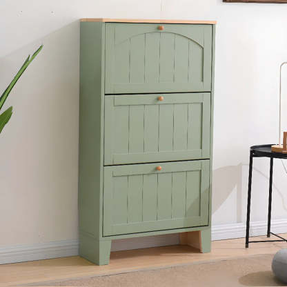 Rustic Cream Wood Entryway Shoe Cabinet