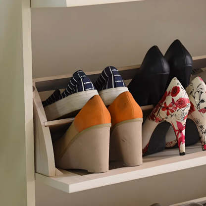 Rustic Cream Wood Entryway Shoe Cabinet