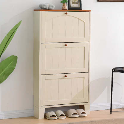 Rustic Cream Wood Entryway Shoe Cabinet — Green/ Natural