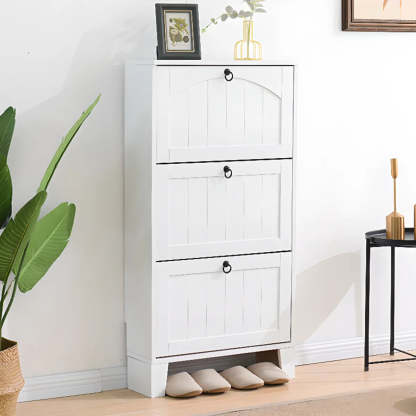 Rustic Cream Wood Entryway Shoe Cabinet — Green/ Natural