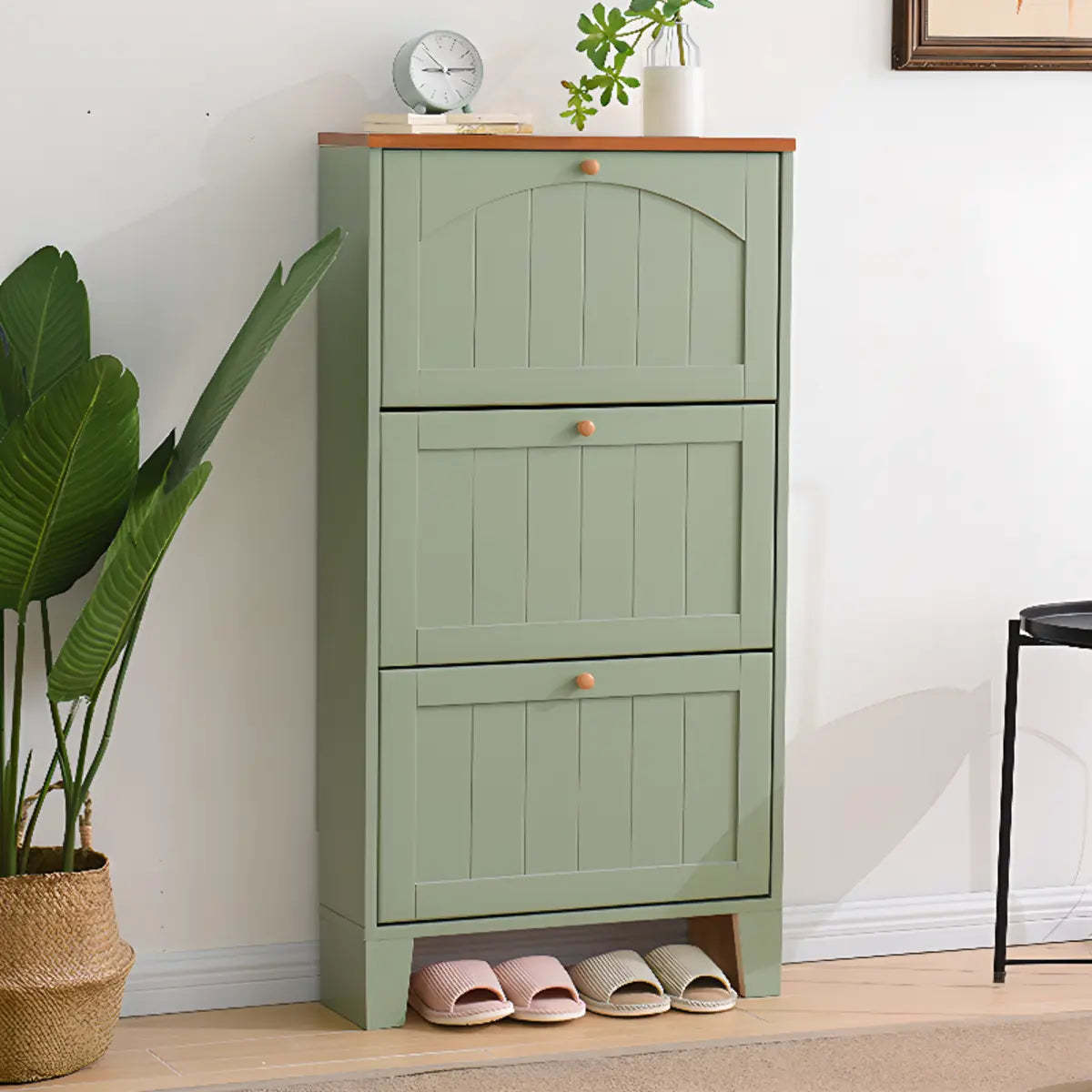 Lighom modern shoe storage wood shoe storage — 23.6"L x 9.8"W x 47.2"H / Green & Tawny