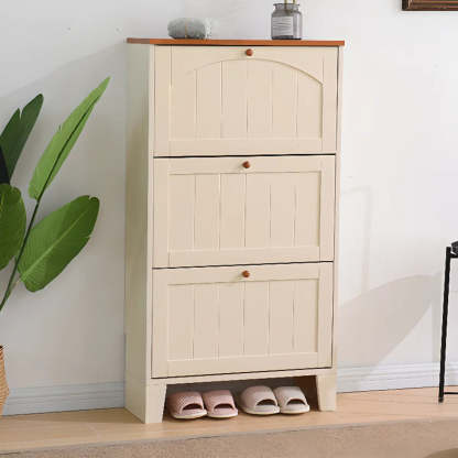 Rustic Cream Wood Entryway Shoe Cabinet — White