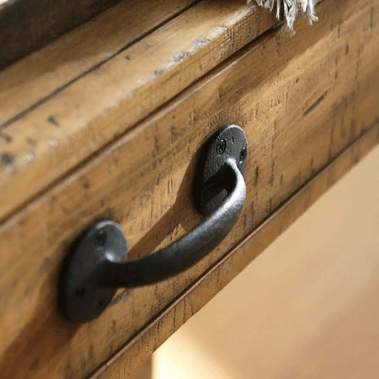 Rustic Wood Kitchen Bar Table with Shelves and Drawers