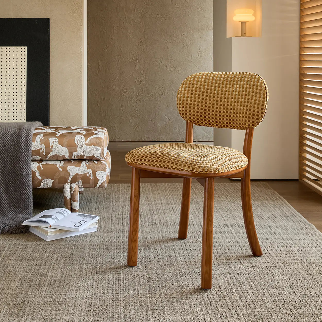 Rustic Woven Open Back Wood Dining Chair — White / Walnut