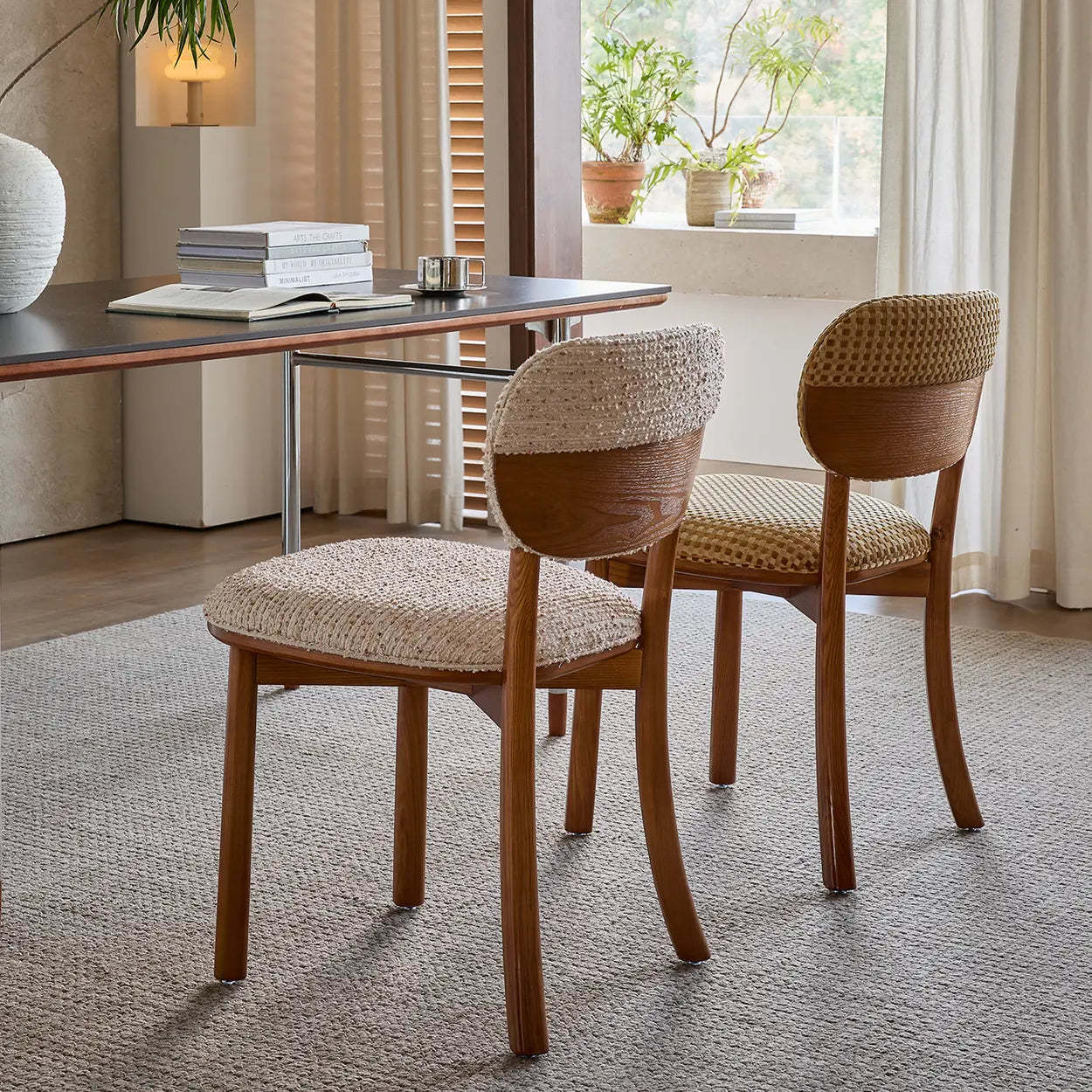 Rustic Woven Open Back Wood Dining Chair — Green / Walnut