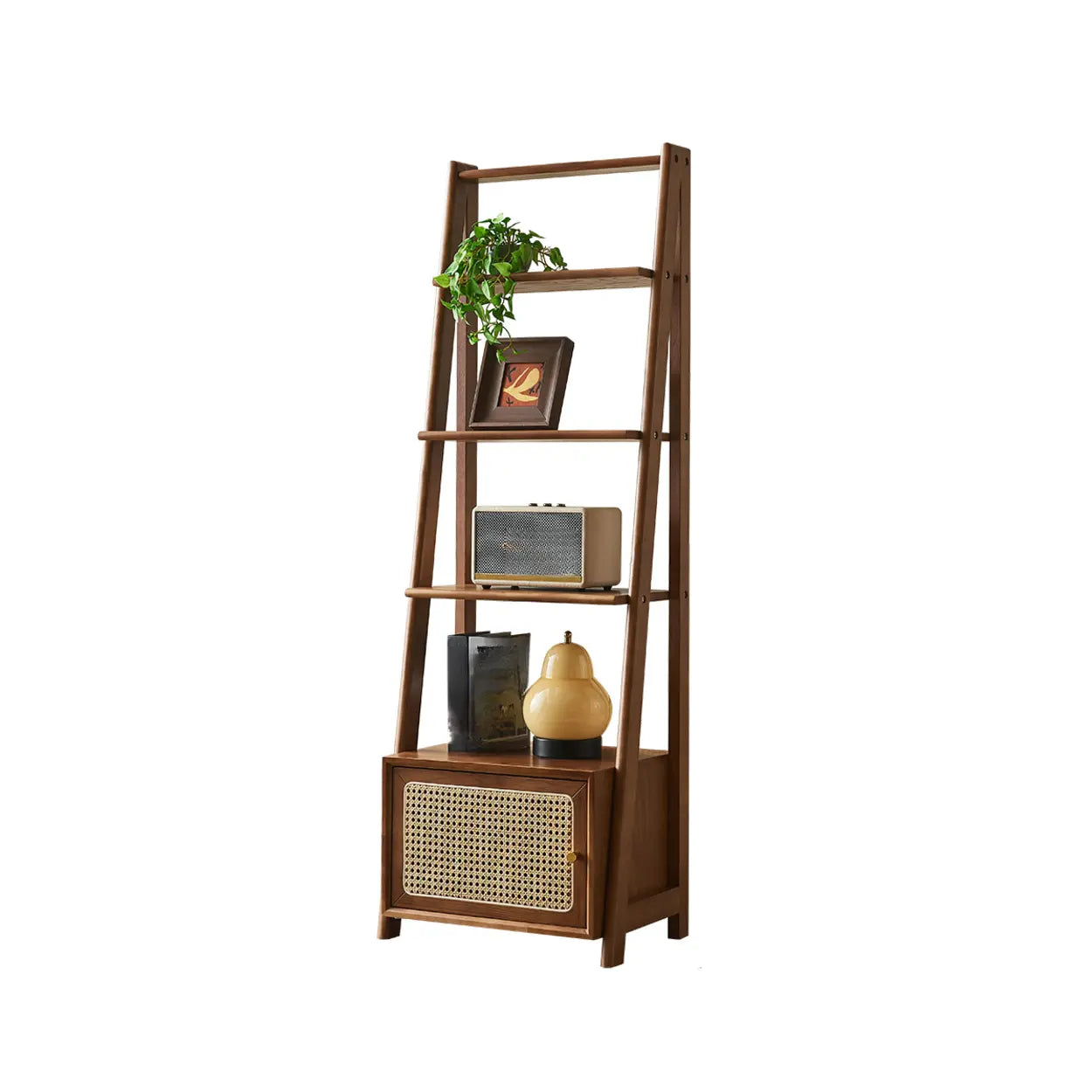 Rustic Woven Walnut Ladder Bookshelf — Cherry Wood