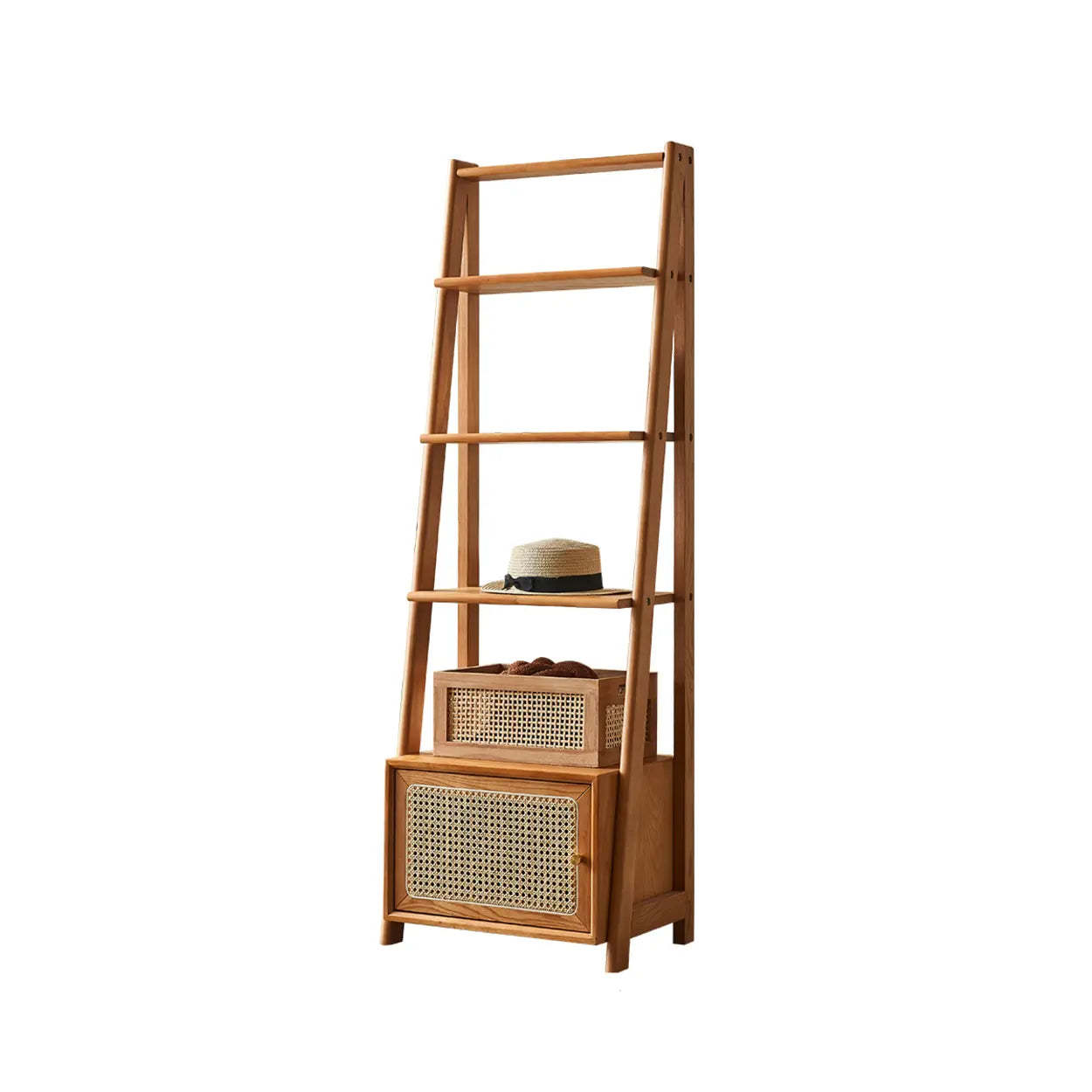 Rustic Woven Walnut Ladder Bookshelf — Nut-Brown