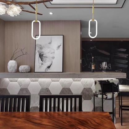 Rounded Rectangular Copper LED Nordic Kitchen Island Pendant