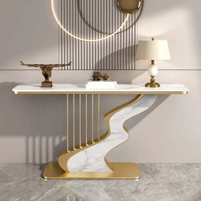 S-Curve Stone White Gold Hallway Console Table — Black / Gray