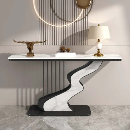 S-Curve Stone White Gold Hallway Console Table — Black / Gray