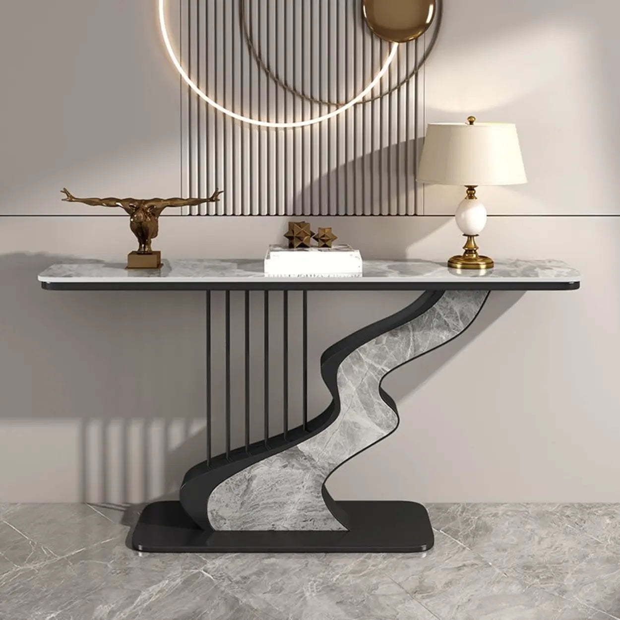 Lighom modern s-curve gray end & side tables — 31" L x 12" W x 31" H / Black