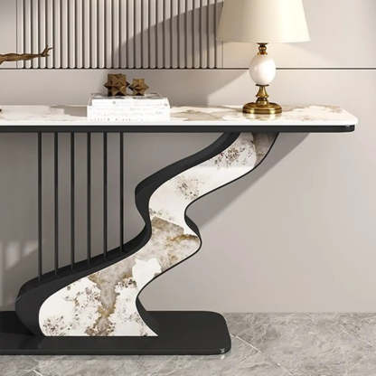 S-Curve Stone White Gold Hallway Console Table — Gold / White