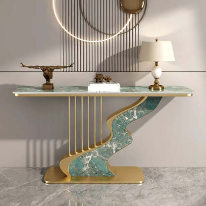 S-Curve Stone White Gold Hallway Console Table — Gold / Green