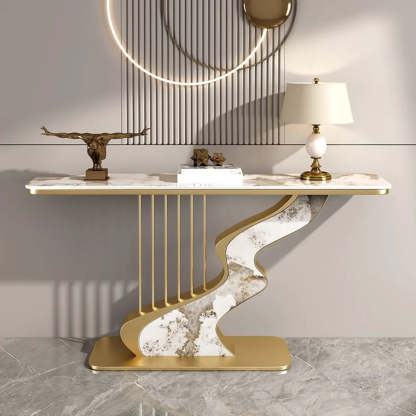S-Curve Stone White Gold Hallway Console Table — Black / White
