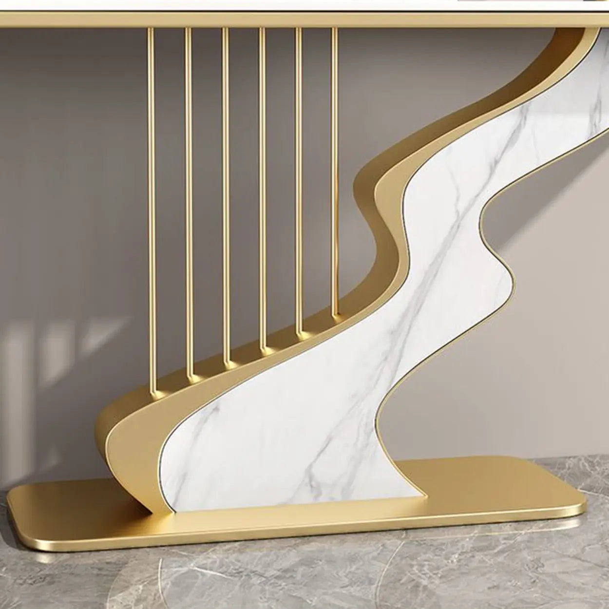 S-Curve Stone White Gold Hallway Console Table — Gold / Jadeite