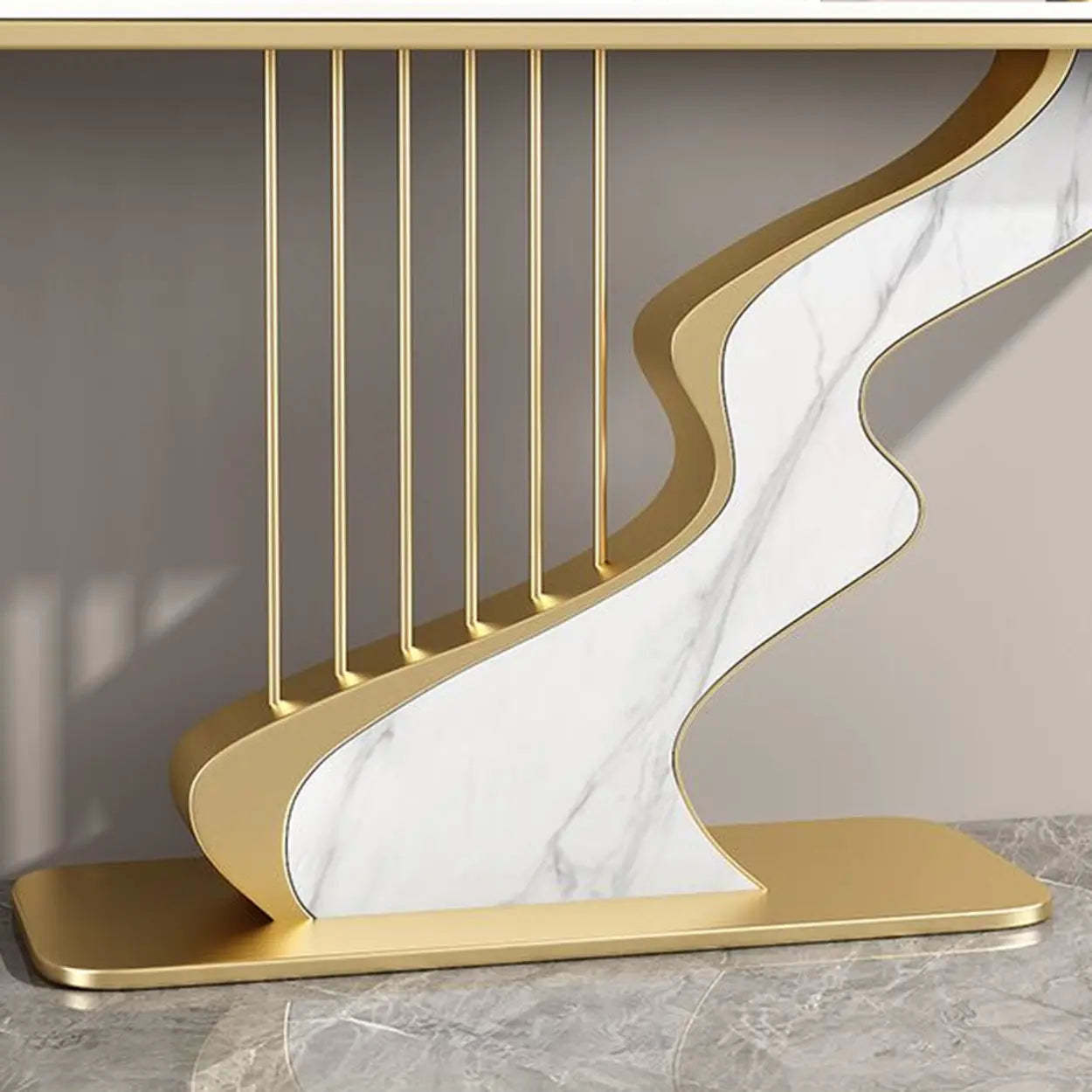 S-Curve Stone White Gold Hallway Console Table — Gold / Jadeite