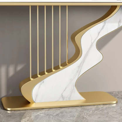 S-Curve Stone White Gold Hallway Console Table — Gold / Jadeite