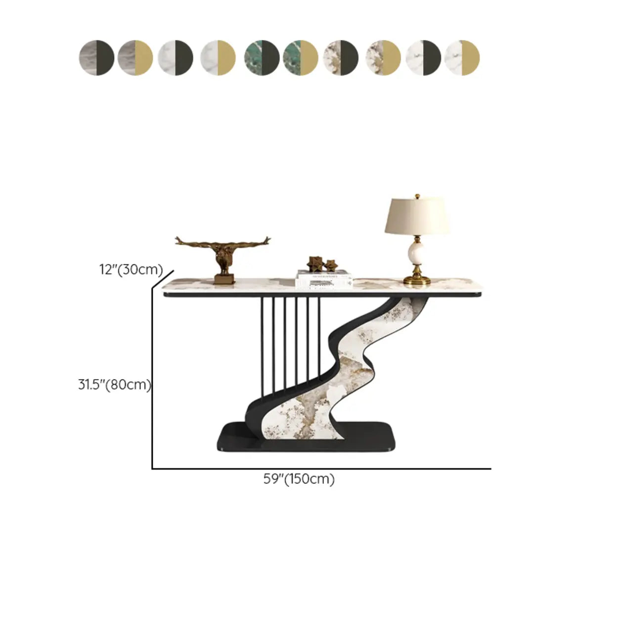 S-Curve Stone White Gold Hallway Console Table — Black / Pandora Gold/ Gray