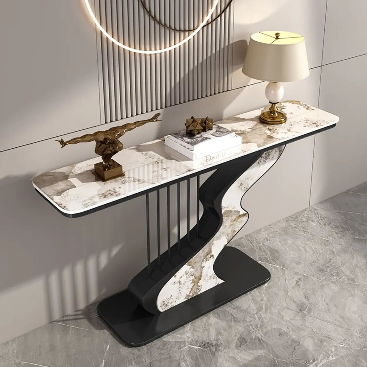 S-Curve Stone White Gold Hallway Console Table — Black / Green