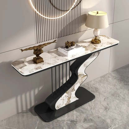 S-Curve Stone White Gold Hallway Console Table — Black / Green