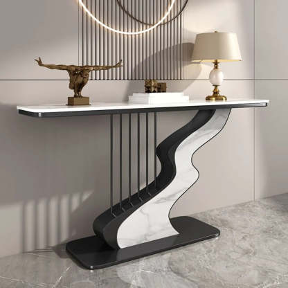 S-Curve Stone White Gold Hallway Console Table — Black / Jadeite
