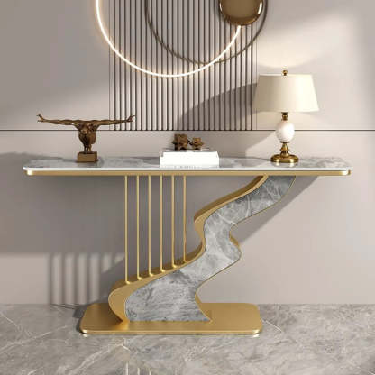 S-Curve Stone White Gold Hallway Console Table — Gold / Green