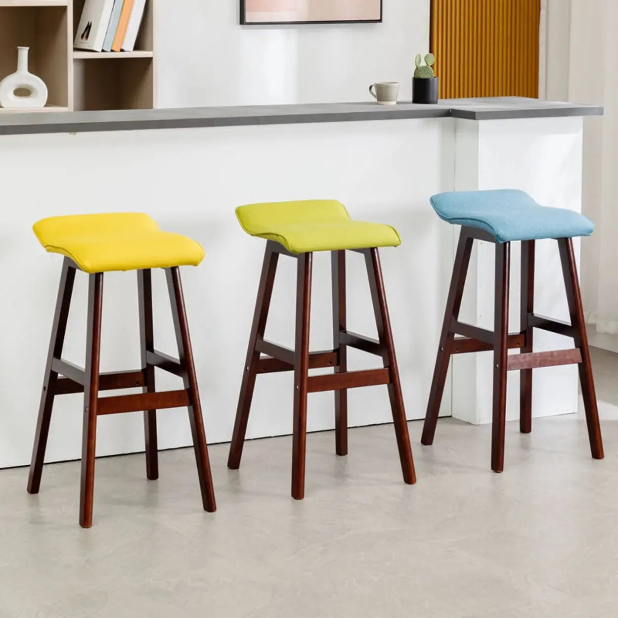 Saddle Faux Leather Low-Back Wood Bar Stool