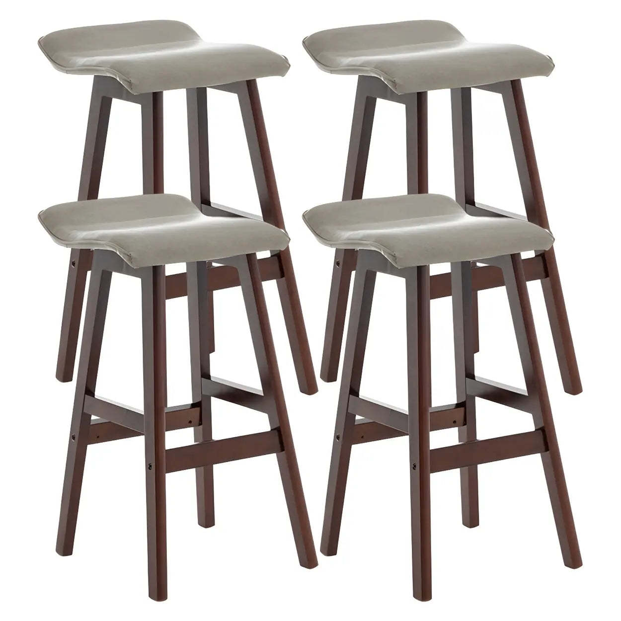Saddle Faux Leather Low-Back Wood Bar Stool — Brown / 4 Piece Set