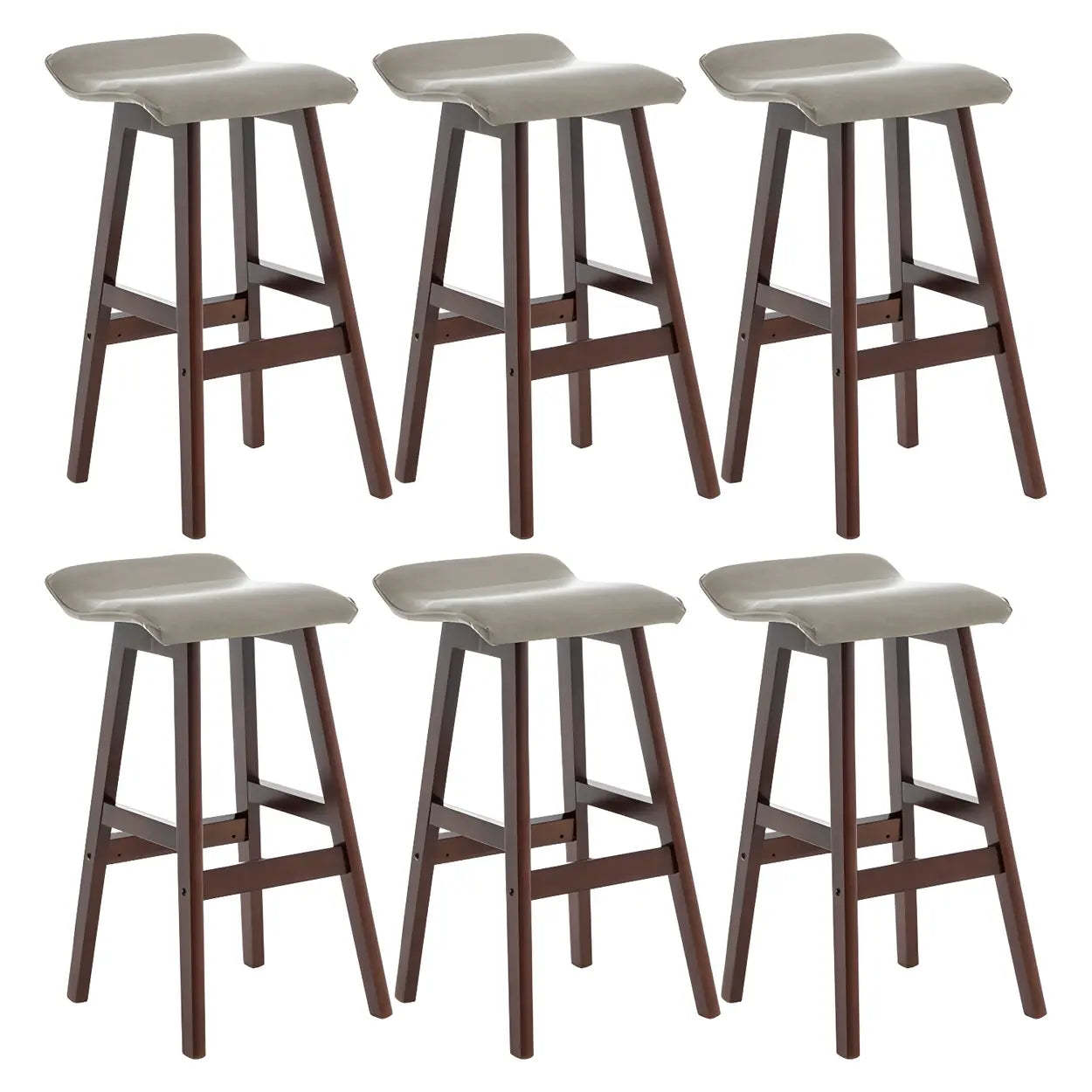 Saddle Faux Leather Low-Back Wood Bar Stool — Brown / 6 Piece Set