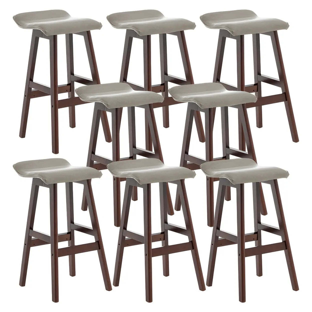 Saddle Faux Leather Low-Back Wood Bar Stool — Brown / 8 Piece Set