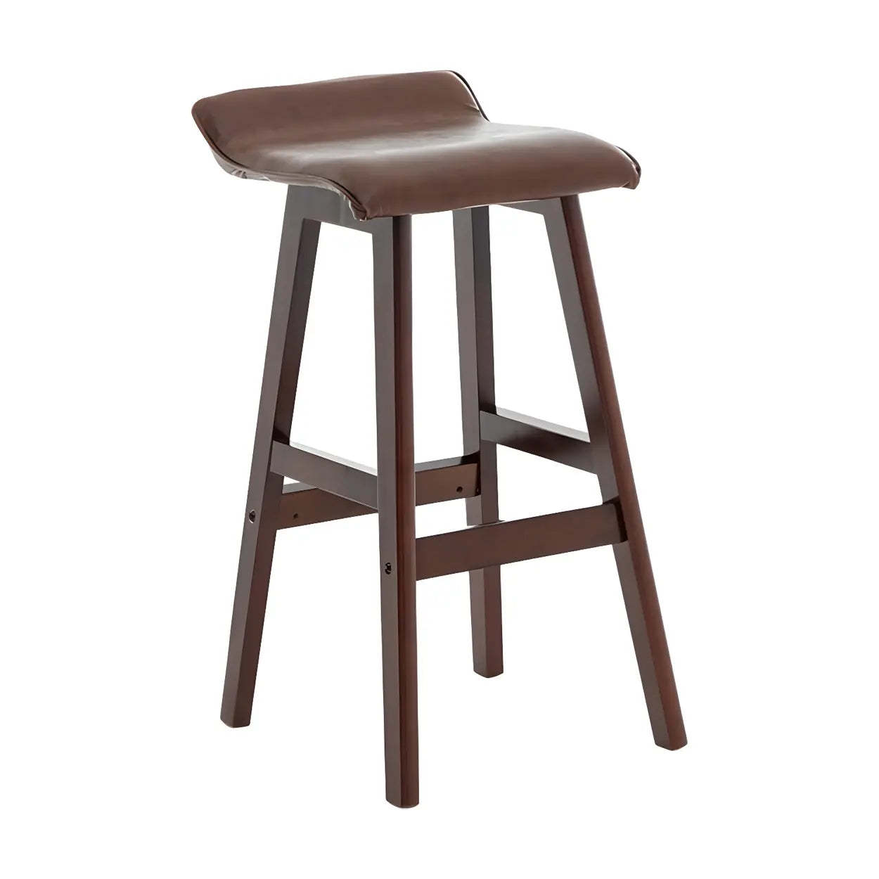 Saddle Faux Leather Low-Back Wood Bar Stool — Khaki / 1 Piece