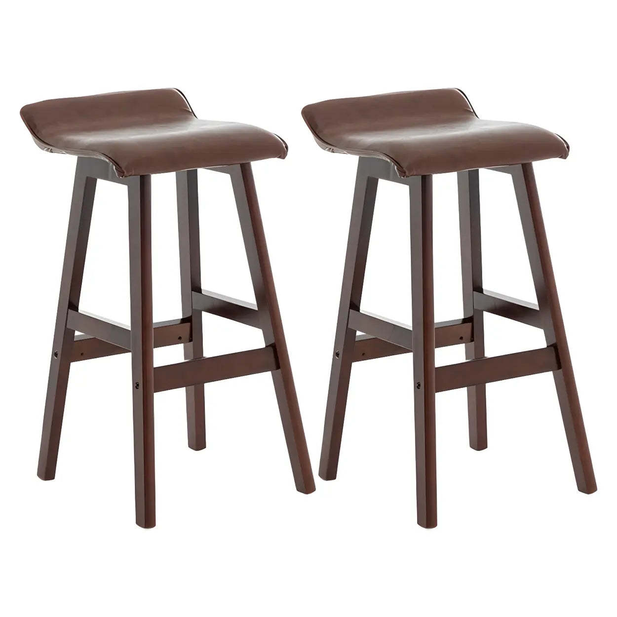 Saddle Faux Leather Low-Back Wood Bar Stool — Khaki / 2 Piece Set