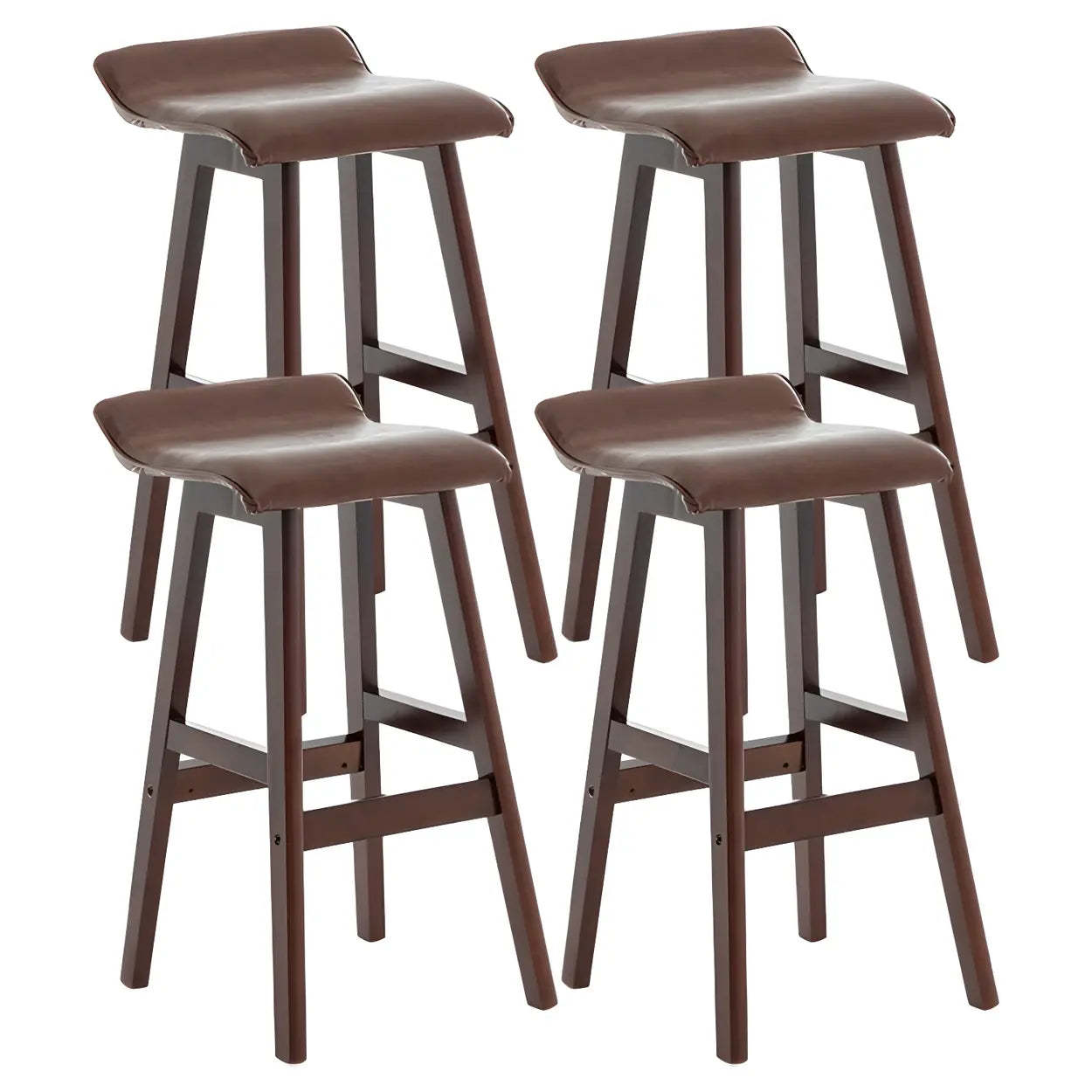 Saddle Faux Leather Low-Back Wood Bar Stool — Khaki / 4 Piece Set