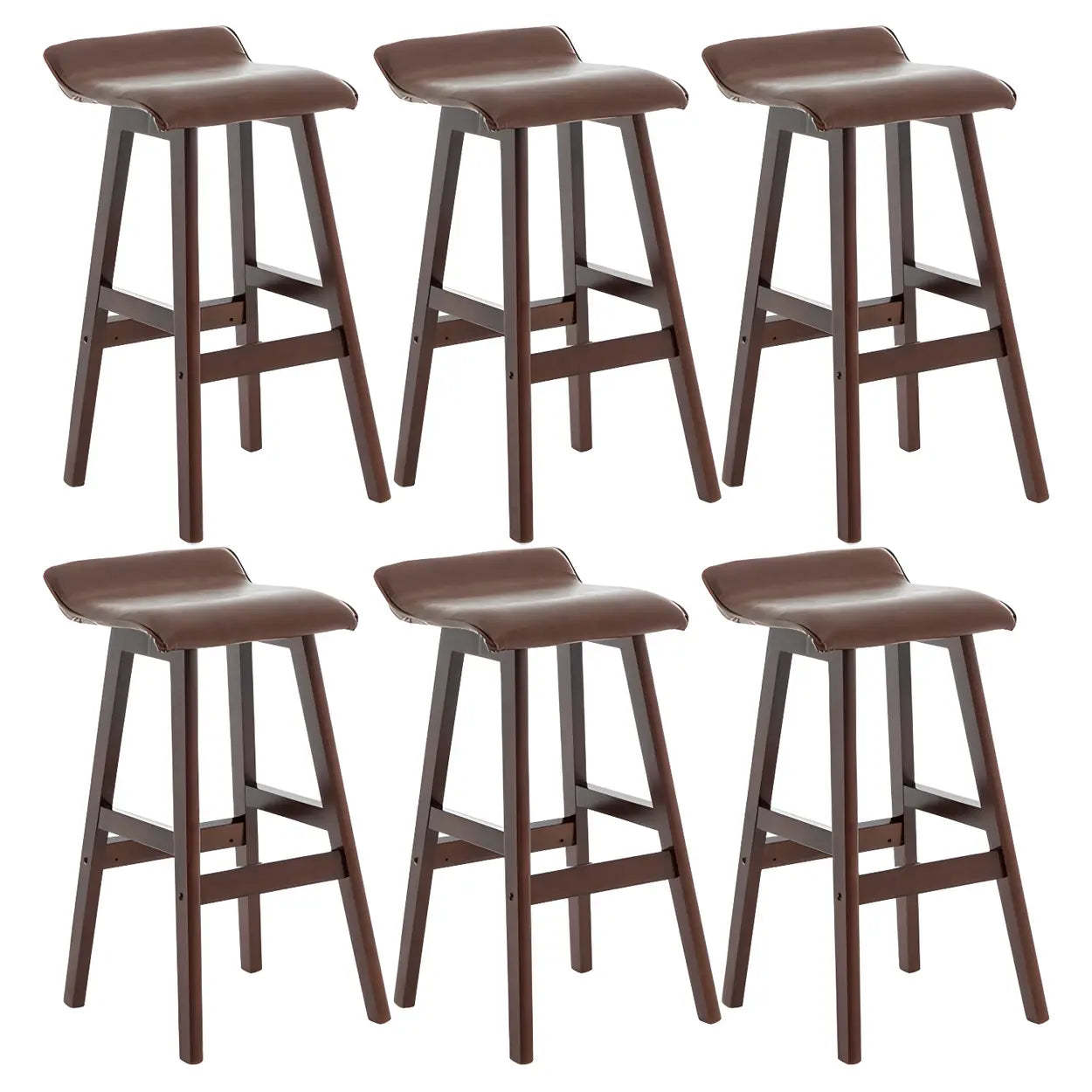 Saddle Faux Leather Low-Back Wood Bar Stool — Khaki / 6 Piece Set