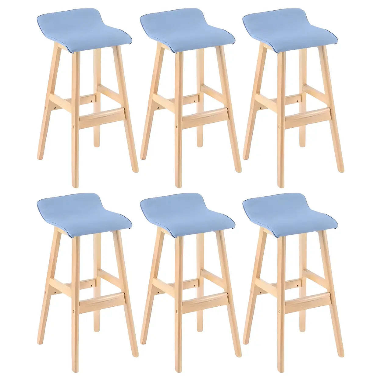 Saddle Faux Leather Low-Back Wood Bar Stool — Coffee / 6 Piece Set