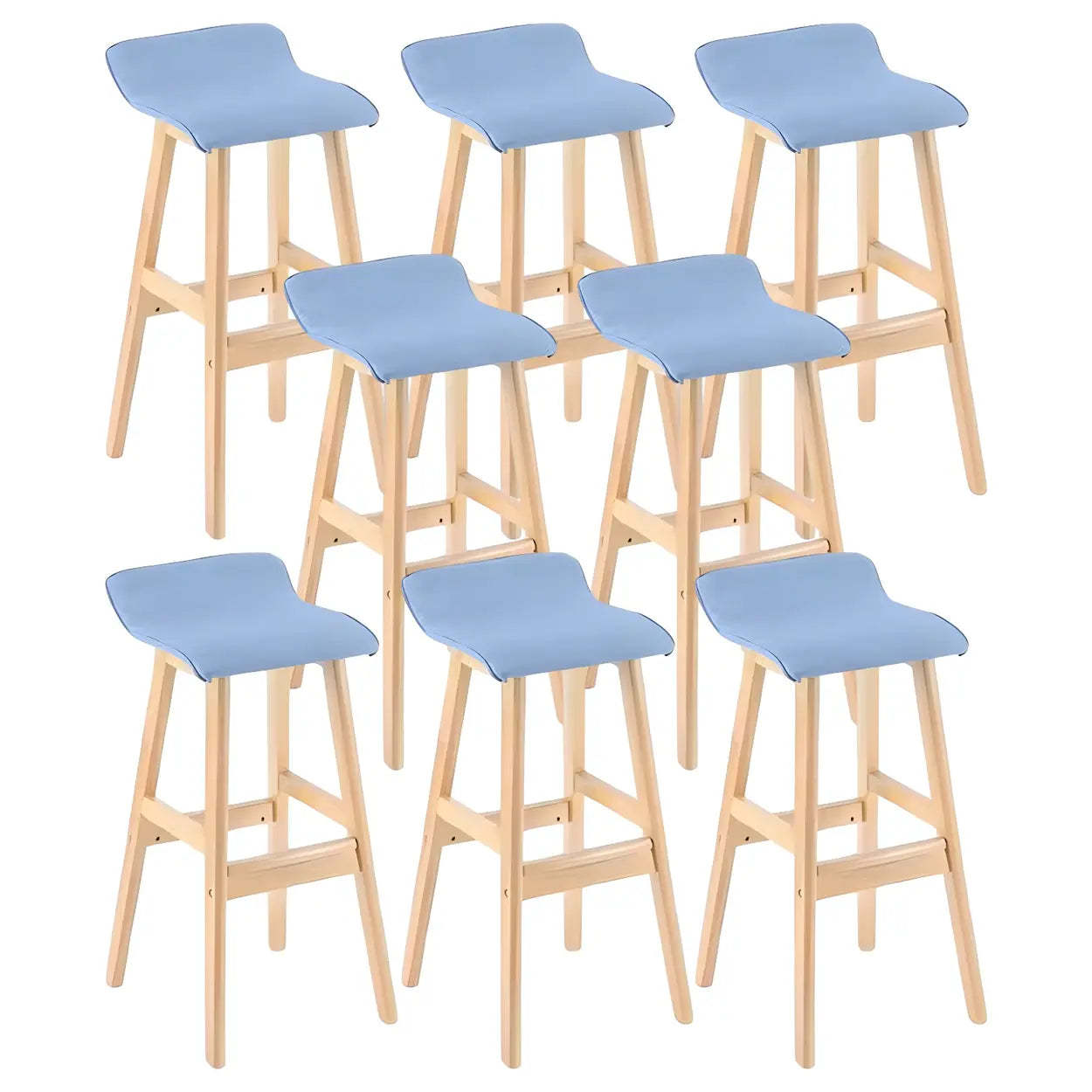 Saddle Faux Leather Low-Back Wood Bar Stool — Coffee / 8 Piece Set