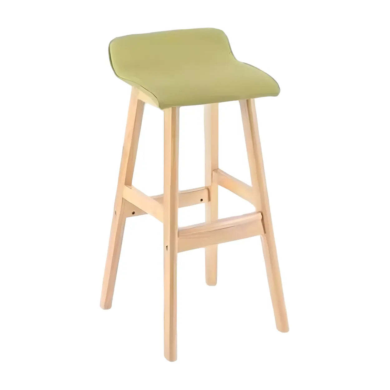 Saddle Faux Leather Low-Back Wood Bar Stool — Green / 1 Piece