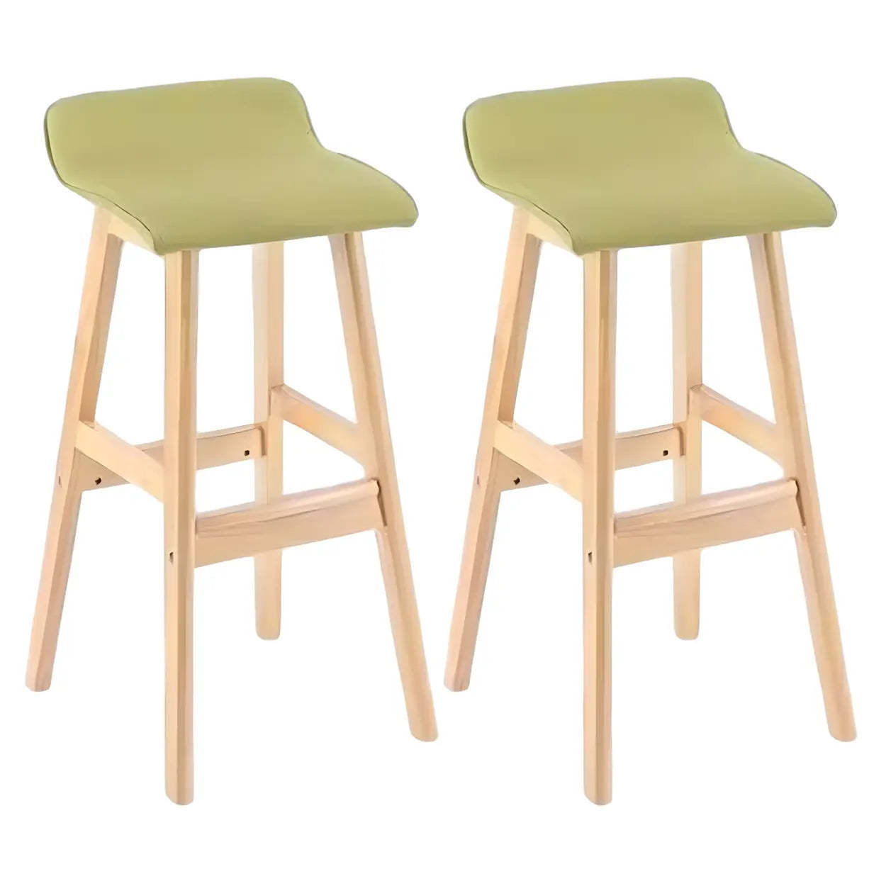 Saddle Faux Leather Low-Back Wood Bar Stool — Green / 2 Piece Set