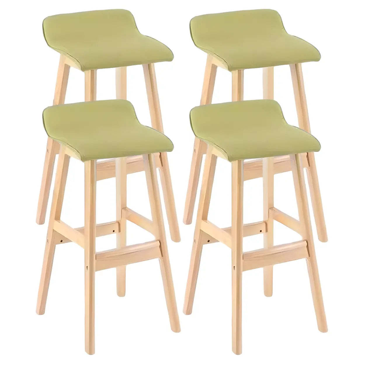 Saddle Faux Leather Low-Back Wood Bar Stool — Green / 4 Piece Set