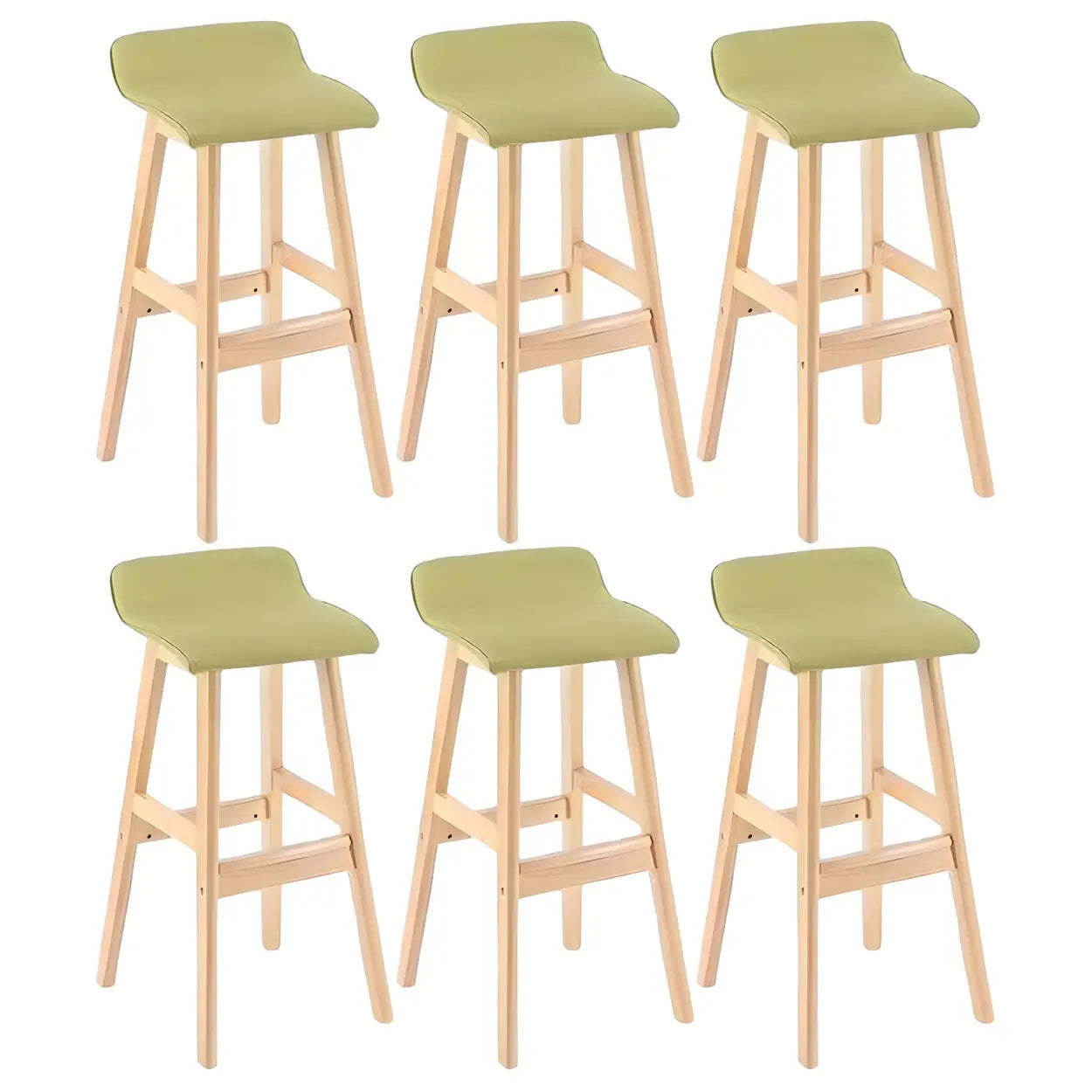 Saddle Faux Leather Low-Back Wood Bar Stool — Green / 6 Piece Set